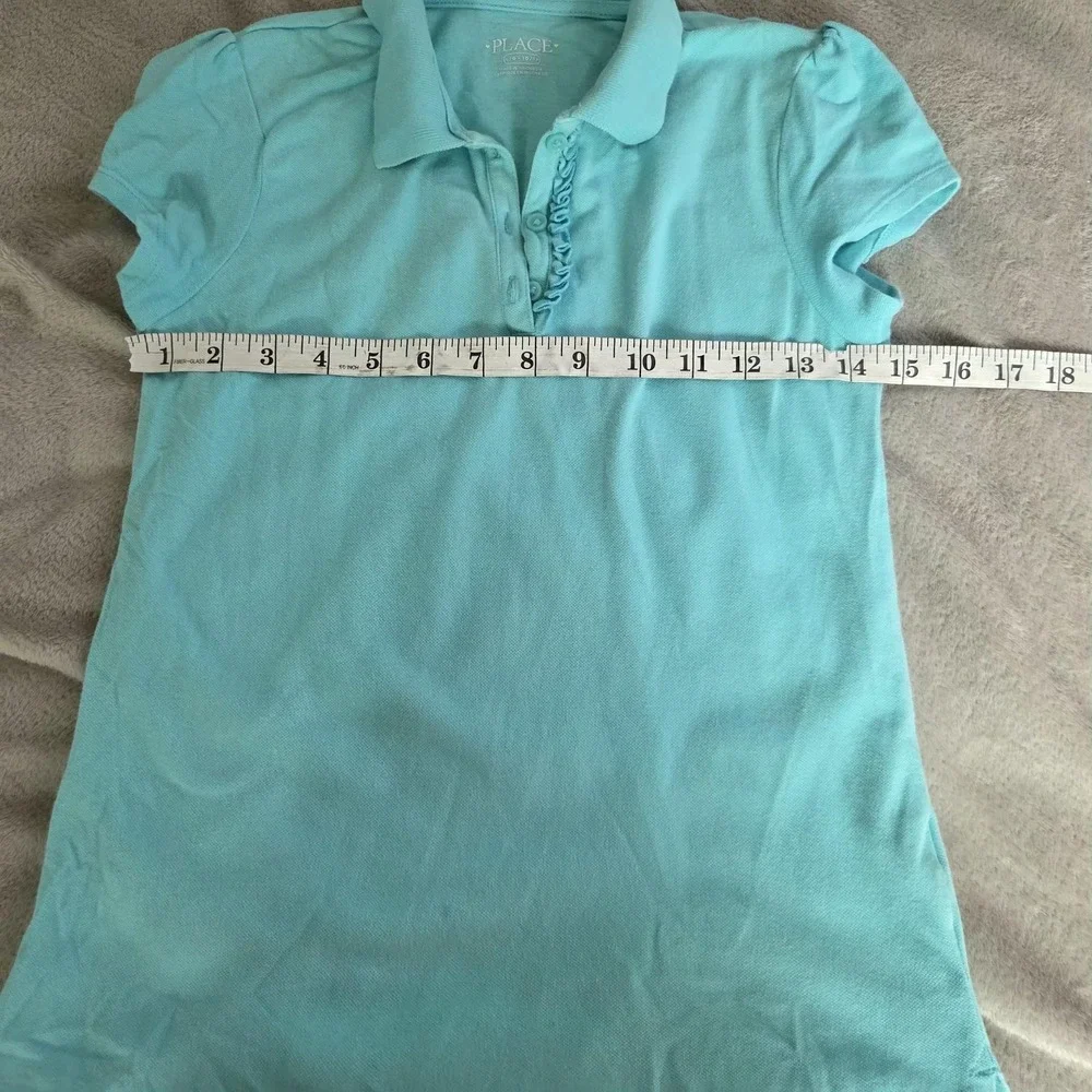 The Children's Place Polo Shirt Girls 10-12 Blue Ruffle Placket Stretch Top